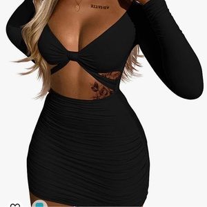 Black, cut-out, long sleeve, bodycon mini dress